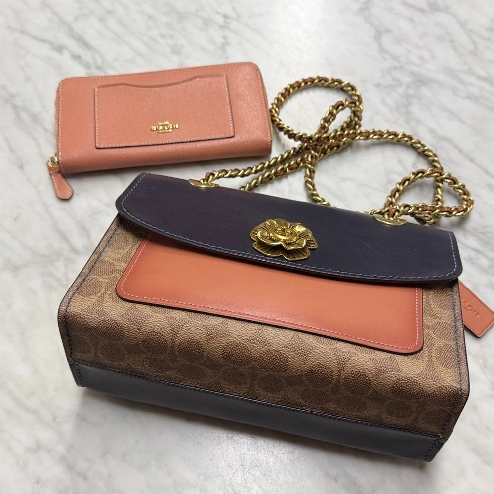 Coach Parker 18 Color Block Signature Canvas Convertible Handbag and Wallet